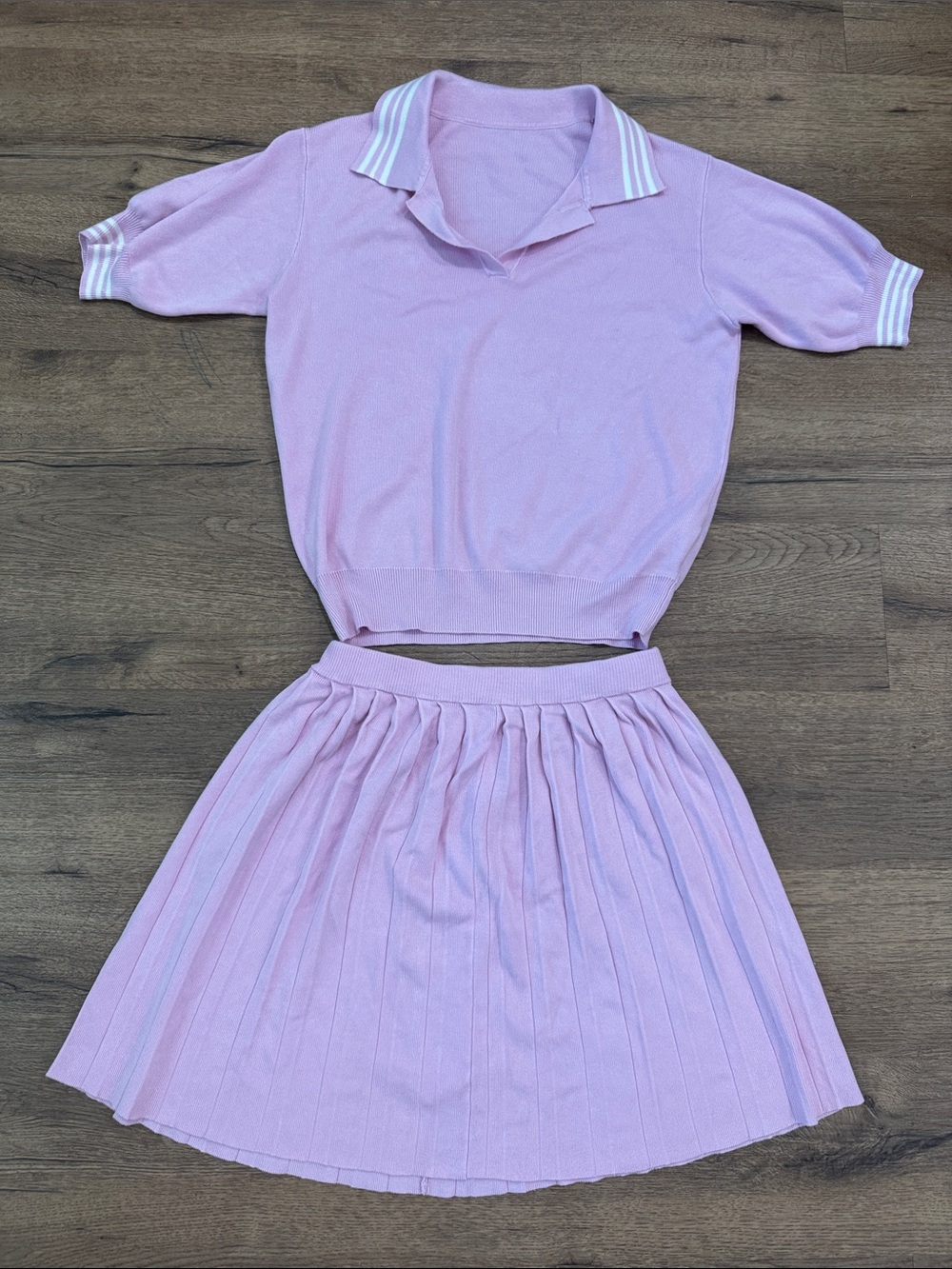 Amazon Pink Knit Polo Top and Pleated Skirt Set